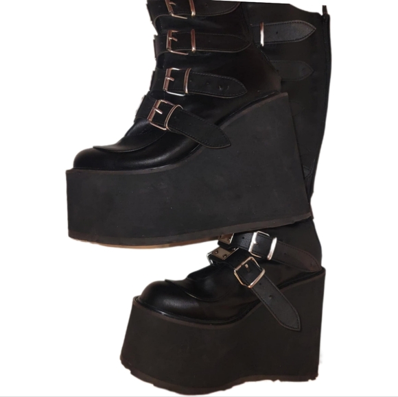 Women's Gothic Punk Damned Demonia Black Combat Boots - Picture 12 of 15